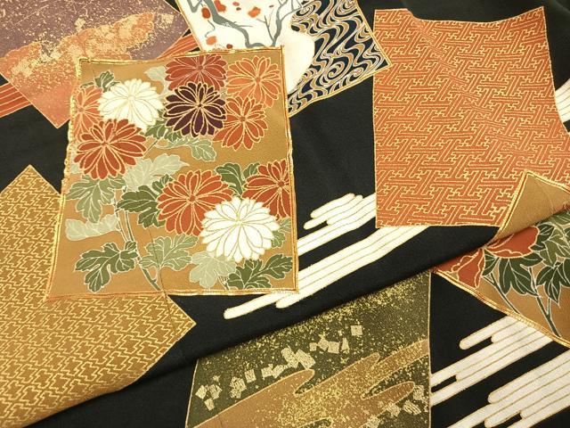 平和屋着物●豪華黒留袖　駒刺繍　色紙重ね花文　金彩　高島屋扱い　正絹　逸品　AABI8957fy