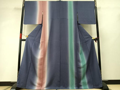 平和屋着物●訪問着 片身替わり 間道 暈し染め 正絹 逸品 未使用 AABI8963fy