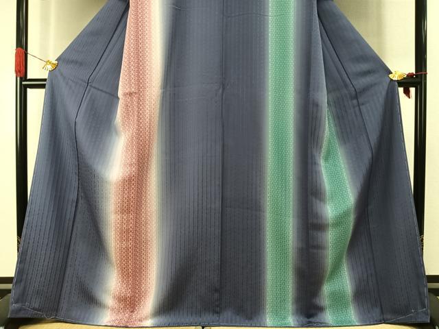 平和屋着物●訪問着 片身替わり 間道 暈し染め 正絹 逸品 未使用 AABI8963fy