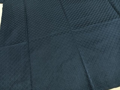 平和屋着物●男性　色紋付　羽織セット　菱地紋　紺色　銀通し地　洗える着物　AABI8964fy
