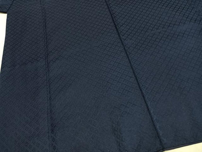 平和屋着物●男性　色紋付　羽織セット　菱地紋　濃藍色　洗える着物　AABI8965fy