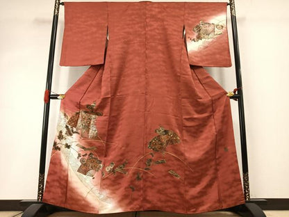 平和屋着物●漆工芸作家 金森一博 訪問着 扇面花文 暈し染め 金彩 正絹 逸品 AABI8966fy