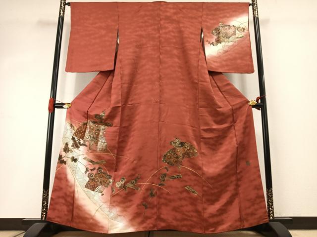 平和屋着物●漆工芸作家 金森一博 訪問着 扇面花文 暈し染め 金彩 正絹 逸品 AABI8966fy