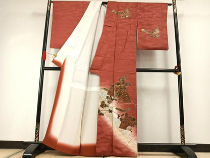 平和屋着物●漆工芸作家 金森一博 訪問着 扇面花文 暈し染め 金彩 正絹 逸品 AABI8966fy