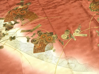 平和屋着物●漆工芸作家 金森一博 訪問着 扇面花文 暈し染め 金彩 正絹 逸品 AABI8966fy