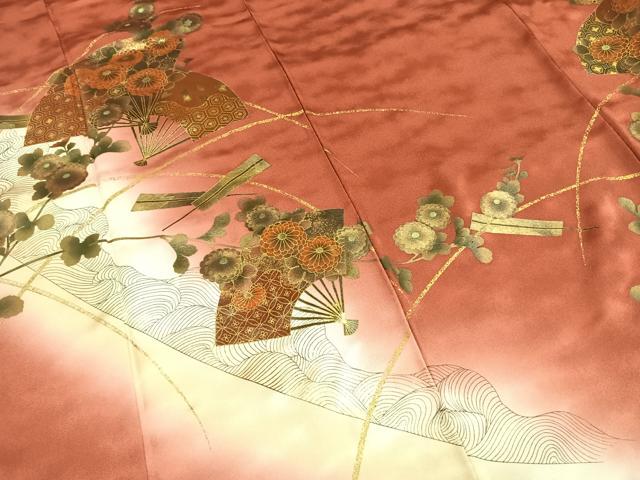 平和屋着物●漆工芸作家 金森一博 訪問着 扇面花文 暈し染め 金彩 正絹 逸品 AABI8966fy