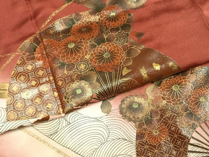 平和屋着物●漆工芸作家 金森一博 訪問着 扇面花文 暈し染め 金彩 正絹 逸品 AABI8966fy