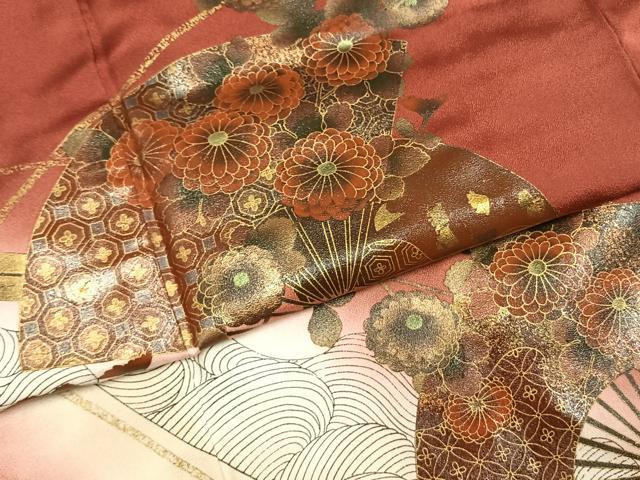 平和屋着物●漆工芸作家 金森一博 訪問着 扇面花文 暈し染め 金彩 正絹 逸品 AABI8966fy