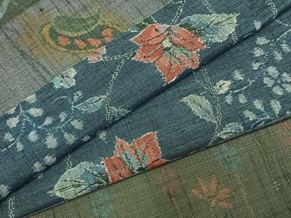 平和屋着物●小千谷紬 百柄 横段花文 正絹 逸品 AABI8968fy