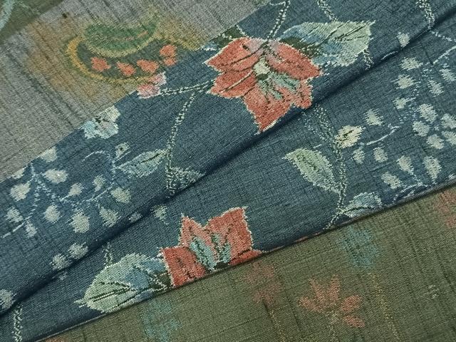 平和屋着物●小千谷紬 百柄 横段花文 正絹 逸品 AABI8968fy