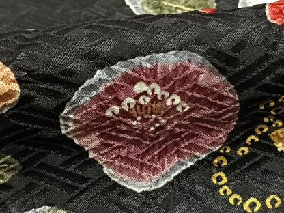 平和屋着物●上質な小紋 絞り 草花文 黒地 金彩 ゑり善扱い 正絹 逸品 AABI8969fy