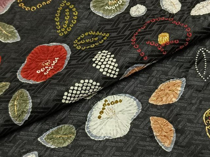 平和屋着物●上質な小紋 絞り 草花文 黒地 金彩 ゑり善扱い 正絹 逸品 AABI8969fy