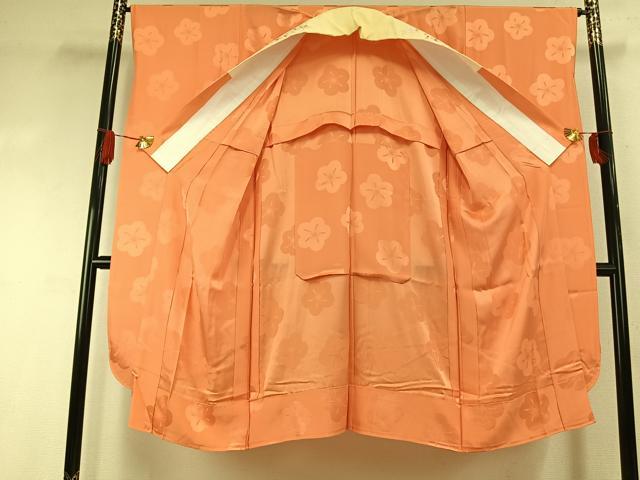 平和屋着物●振袖用長襦袢 無双仕立て 舞花地紋 黄丹色 半衿刺繍 正絹 逸品 AABI8977fy
