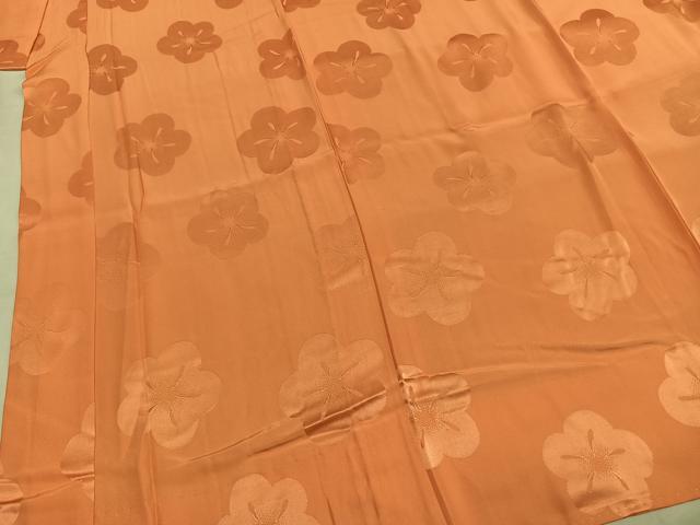 平和屋着物●振袖用長襦袢 無双仕立て 舞花地紋 黄丹色 半衿刺繍 正絹 逸品 AABI8977fy