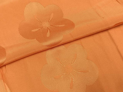 平和屋着物●振袖用長襦袢 無双仕立て 舞花地紋 黄丹色 半衿刺繍 正絹 逸品 AABI8977fy
