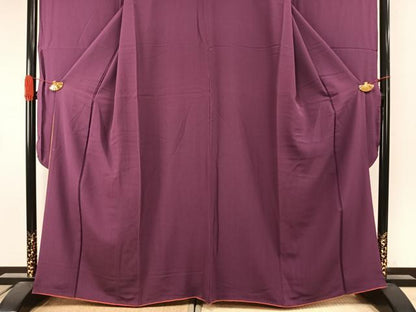 平和屋着物●豪華振袖 色無地 蒲葡色 正絹 逸品 AABI8978fy