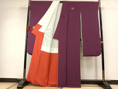 平和屋着物●豪華振袖 色無地 蒲葡色 正絹 逸品 AABI8978fy