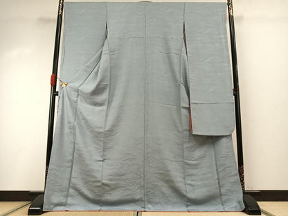 平和屋着物●豪華振袖 色無地 立波地紋 白藍色 正絹 逸品 AABI8981fy
