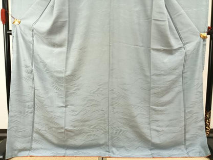 平和屋着物●豪華振袖 色無地 立波地紋 白藍色 正絹 逸品 AABI8981fy