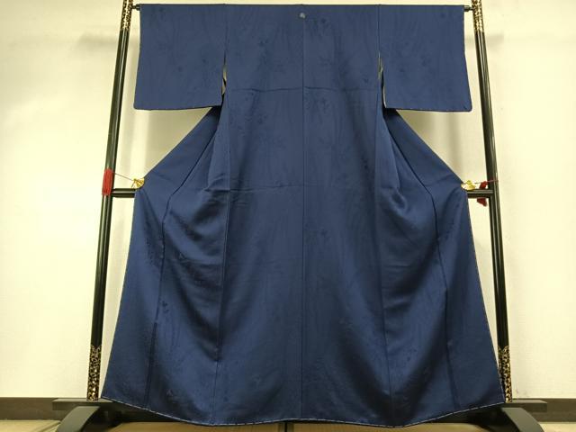 平和屋着物●上質な色無地　草花地紋　濃藍色　正絹　逸品　未使用　AABI8986fy