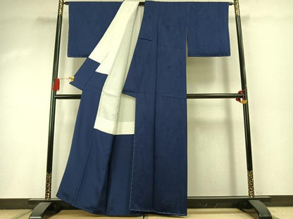 平和屋着物●上質な色無地　草花地紋　濃藍色　正絹　逸品　未使用　AABI8986fy