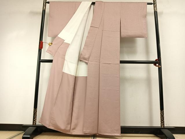 平和屋着物●京加賀友禅　百貫達雄　色無地　霞地紋　灰桜色　正絹　逸品　AABI8987fy