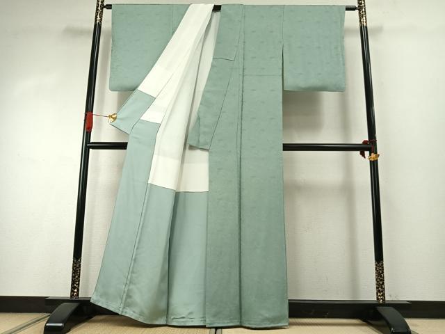 平和屋着物●中井淳夫　色無地　草花地紋　錆青磁色　正絹　逸品　AABI8990fy