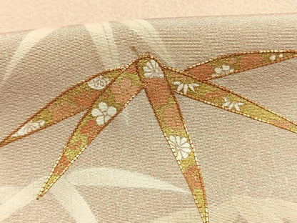 平和屋着物●訪問着　駒刺繍　笹葉文　正絹　逸品　AABI8993fy