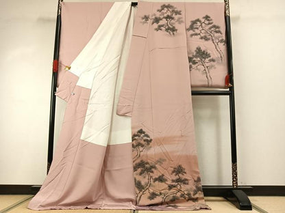平和屋着物●染織作家　生沼忠　訪問着　手描き　枝松文　暈し染め　ロング丈　正絹　逸品　未使用　AABI8994fy