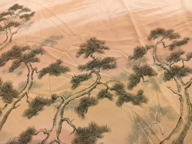 平和屋着物●染織作家　生沼忠　訪問着　手描き　枝松文　暈し染め　ロング丈　正絹　逸品　未使用　AABI8994fy
