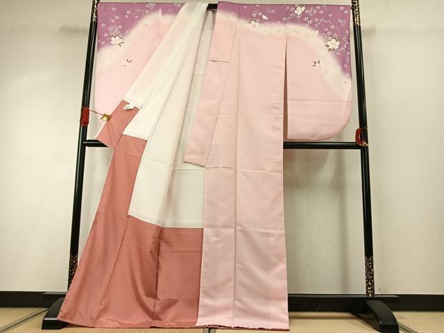 平和屋着物●小振袖　二尺袖　草花文　暈し染め　AABI8995fy