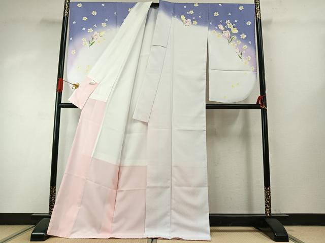 平和屋着物●小振袖　二尺袖　草花文　暈し染め　金彩　AABI8997fy