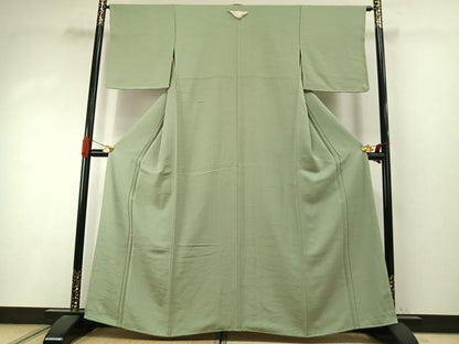 平和屋着物●上質な色無地　芝地紋　山葵色　正絹　逸品　未使用　AABI9001fy