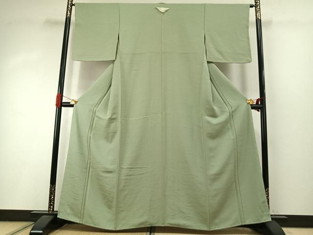 平和屋着物●上質な色無地　芝地紋　山葵色　正絹　逸品　未使用　AABI9001fy