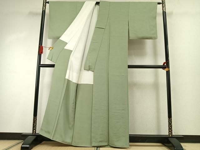 平和屋着物●上質な色無地　芝地紋　山葵色　正絹　逸品　未使用　AABI9001fy