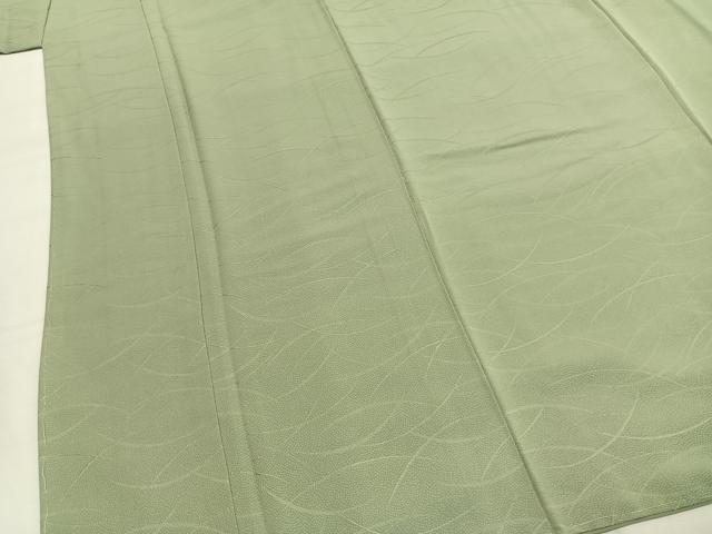 平和屋着物●上質な色無地　芝地紋　山葵色　正絹　逸品　未使用　AABI9001fy