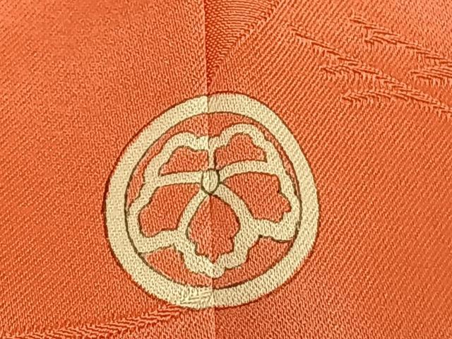 平和屋着物●豪華振袖　色無地　飛鳥地紋　鉛丹色　正絹　逸品　AABI9003fy