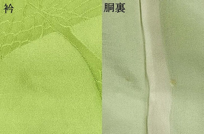 平和屋着物●豪華振袖　色無地　飛鳥地紋　若苗色　正絹　逸品　AABI9004fy