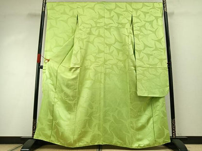 平和屋着物●豪華振袖　色無地　飛鳥地紋　若苗色　正絹　逸品　AABI9004fy