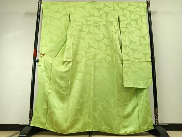 平和屋着物●豪華振袖　色無地　飛鳥地紋　若苗色　正絹　逸品　AABI9004fy