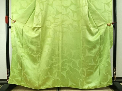 平和屋着物●豪華振袖　色無地　飛鳥地紋　若苗色　正絹　逸品　AABI9004fy