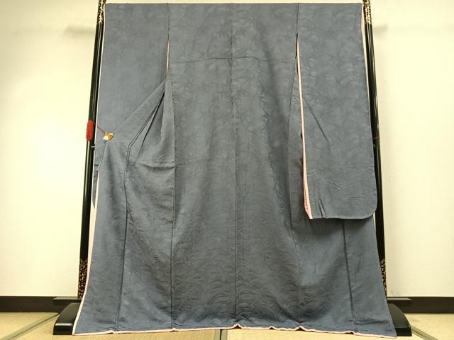 平和屋着物●豪華振袖　色無地　草花地紋　紅碧色　正絹　逸品　AABI9005fy