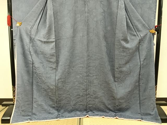 平和屋着物●豪華振袖　色無地　草花地紋　紅碧色　正絹　逸品　AABI9005fy