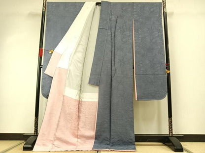 平和屋着物●豪華振袖　色無地　草花地紋　紅碧色　正絹　逸品　AABI9005fy