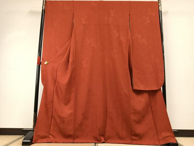 平和屋着物●豪華振袖　色無地　麻の葉文様　舞桜地紋　赤丹色　正絹　逸品　AABI9006fy