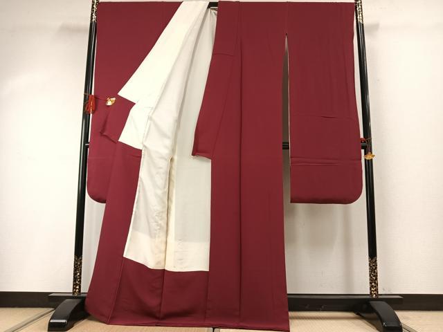平和屋着物●豪華振袖　色無地　小豆色　正絹　逸品　AABI9008fy