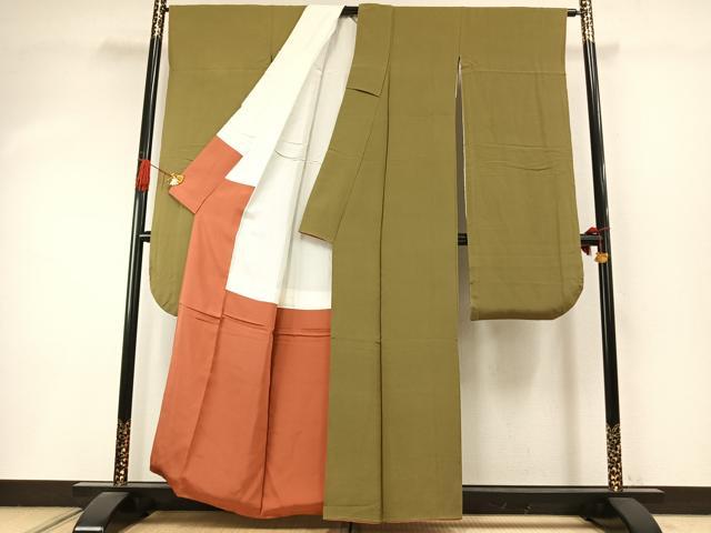 平和屋着物●豪華振袖　色無地　根岸色　正絹　逸品　AABI9009fy