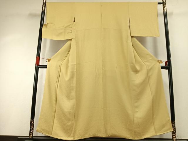 平和屋着物●上質な色無地　寿光織　花尽くし地紋　淡黄色　反端付き　正絹　逸品　AABI9014fy