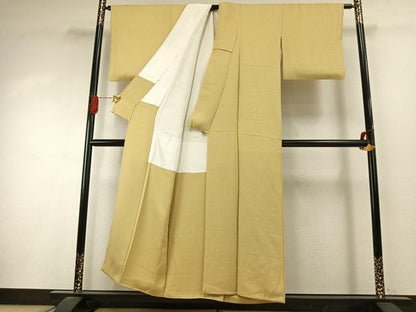 平和屋着物●上質な色無地　寿光織　花尽くし地紋　淡黄色　反端付き　正絹　逸品　AABI9014fy