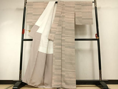 平和屋着物●上質な小紋　横段文　浜ちりめん　反端付き　正絹　逸品　未使用　AABI9015fy